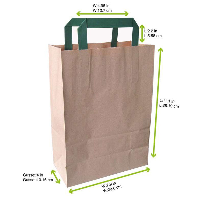 Sac cabas papier brun recyclé anses vertes  200x100mm H280mm-250Pcs