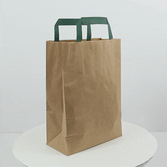 Sac cabas papier brun recyclé anses vertes  200x100mm H280mm-250Pcs