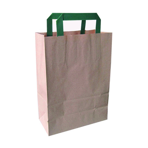 Sac cabas papier brun recyclé anses vertes  200x100mm H280mm-250Pcs
