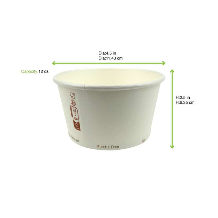 Pot à soupe en carton blanc sans plastique Ø115mm H64mm 350ml - 500Pcs