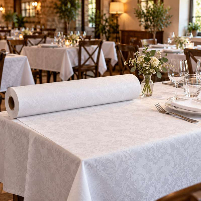 Rouleau de nappe damassée blanche en cellulose 100m x 1,2m - 4Pcs