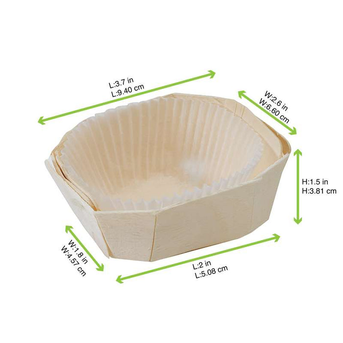 Moule de cuisson bois "Lovely" avec caissette papier  100x70mm H37mm 120ml-300Pcs