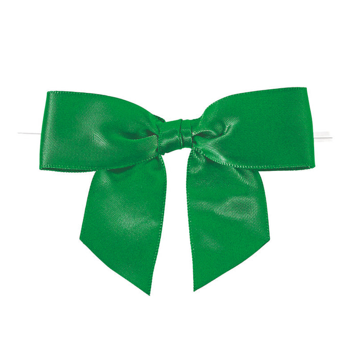 Nœud décoratif vert satiné avec attache 86mm - 100Pcs