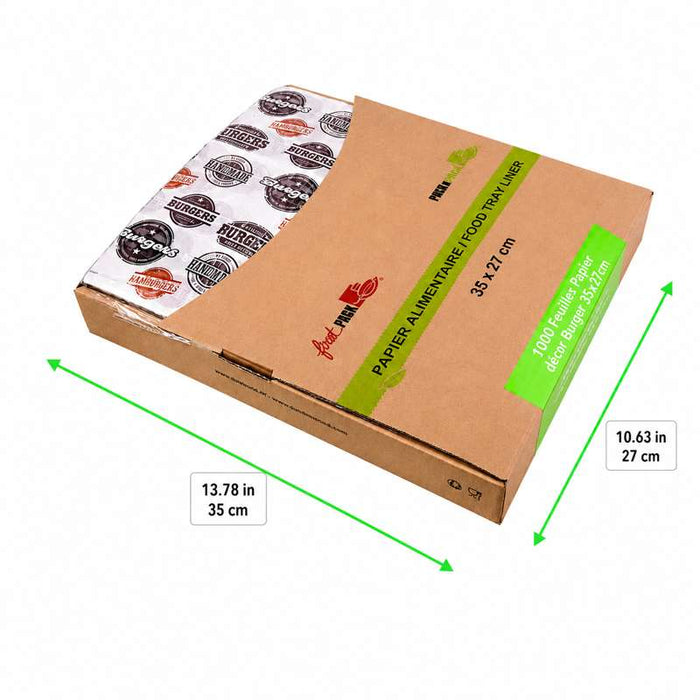 Papier blanc avec décor burger en Boite distributrice  350x270mm-1000Pcs