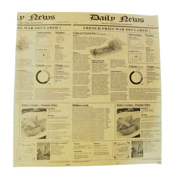 Papier alimentaire brun ingraissable impression journal en boite distributrice  380x400mm-500Pcs
