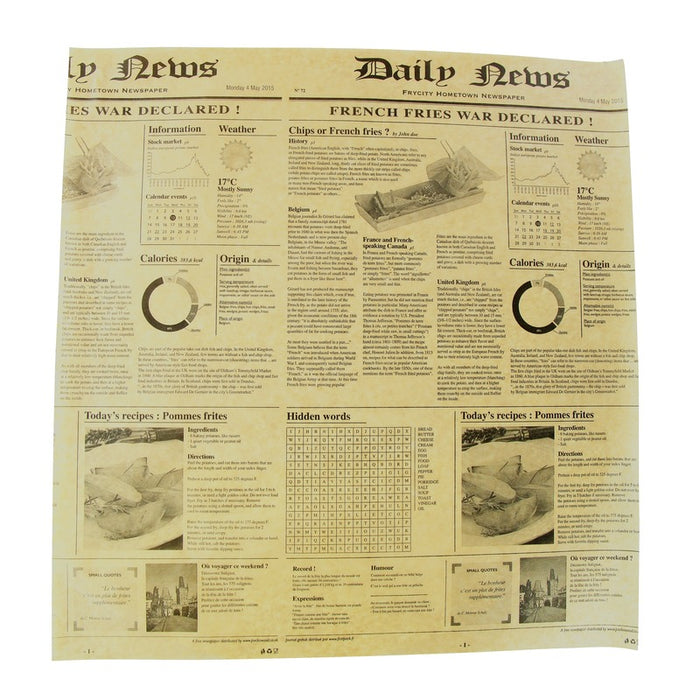 Papier alimentaire brun ingraissable impression journal en boite distributrice  380x400mm-500Pcs