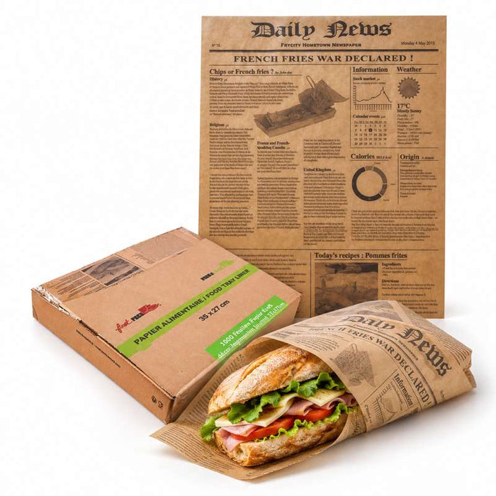 Papier alimentaire kraft brun décor en boite distributrice  350x270mm-1000Pcs