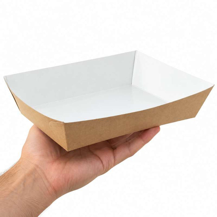 Panier à salade carton kraft brun laminé interieur blanc  220x170mm H40mm 850ml-200Pcs