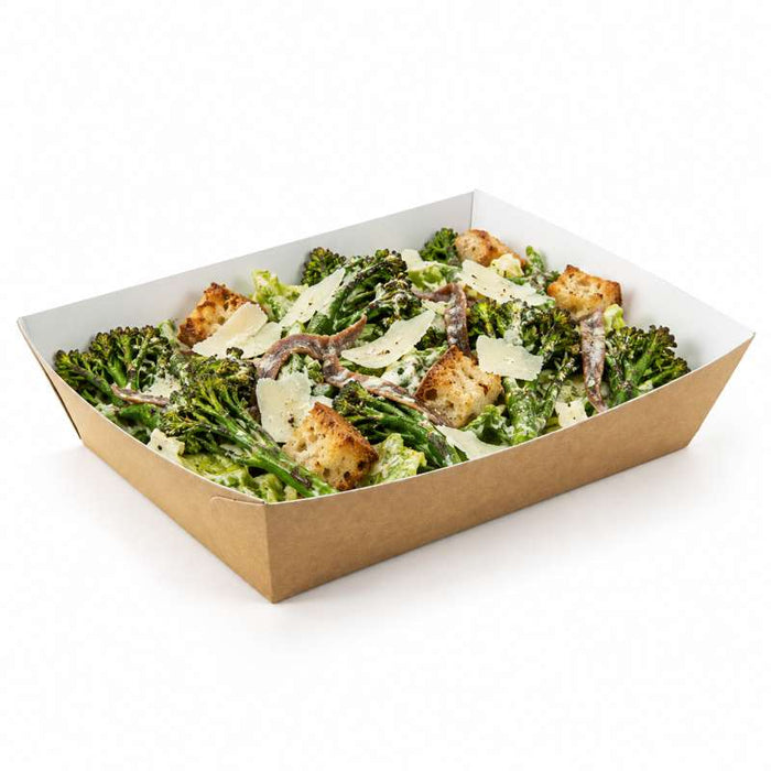 Panier à salade carton kraft brun laminé interieur blanc  220x170mm H40mm 850ml-200Pcs