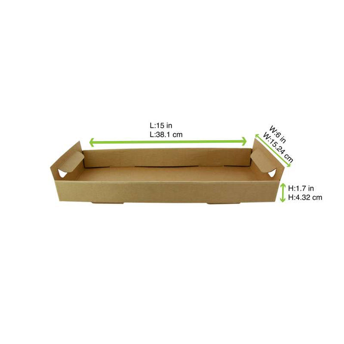Plateau en carton kraft brun avec poignées  390x150mm H44mm-200Pcs