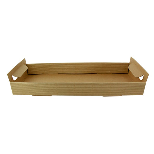 Plateau en carton kraft brun avec poignées  390x150mm H44mm-200Pcs