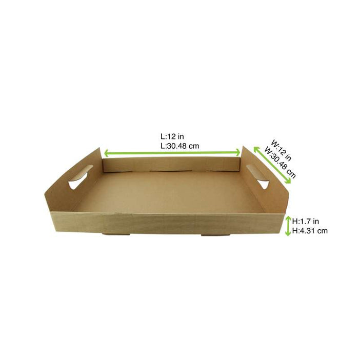 Plateau en carton kraft brun avec poignées  310x310mm H42mm-100Pcs