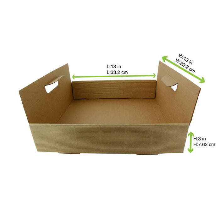 Plateau en carton kraft brun avec poignées  320x320mm H74mm-100Pcs