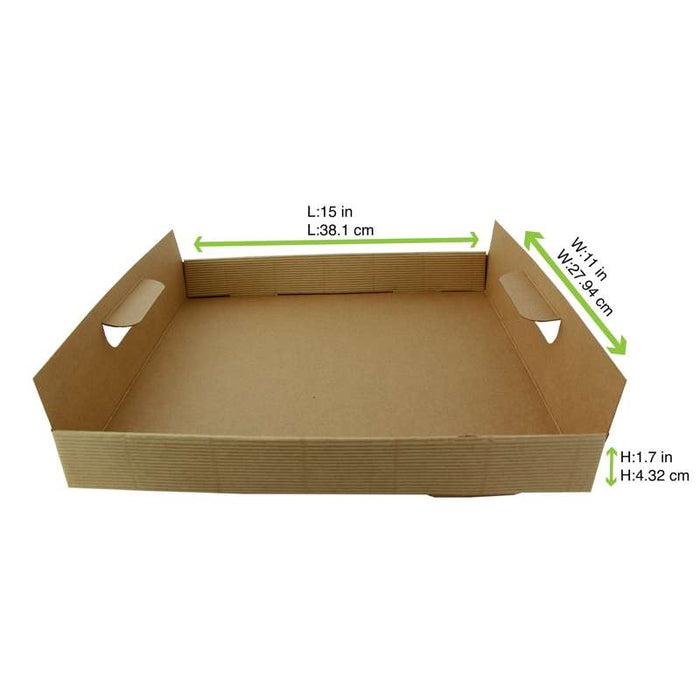 Plateau en carton kraft brun avec poignées  390x290mm H42mm-100Pcs