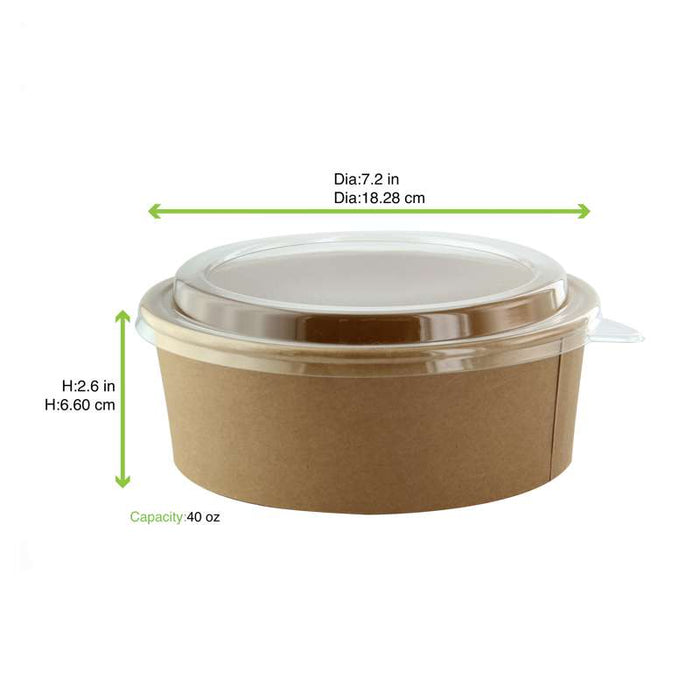 Saladier rond en carton kraft avec couvercle plastique PET "Buckaty"  H65mm 1200ml-200Pcs