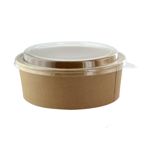 Saladier rond en carton kraft avec couvercle plastique PET "Buckaty"  H65mm 1200ml-200Pcs