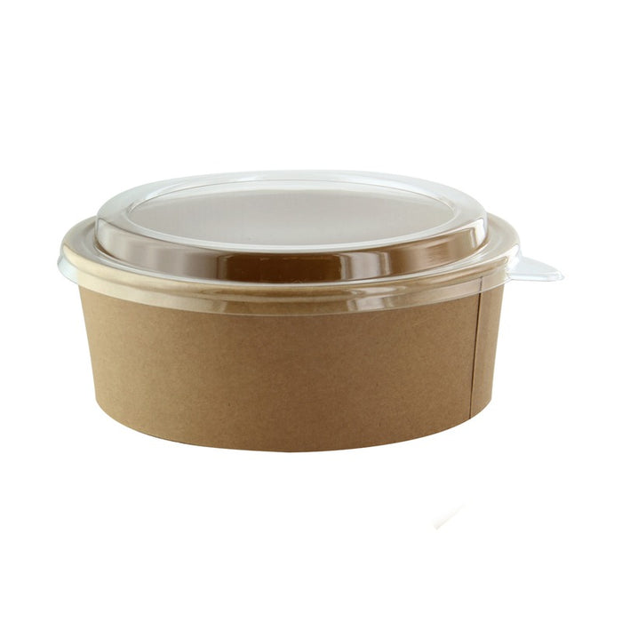 Saladier rond en carton kraft avec couvercle plastique PET "Buckaty"  H65mm 1200ml-200Pcs