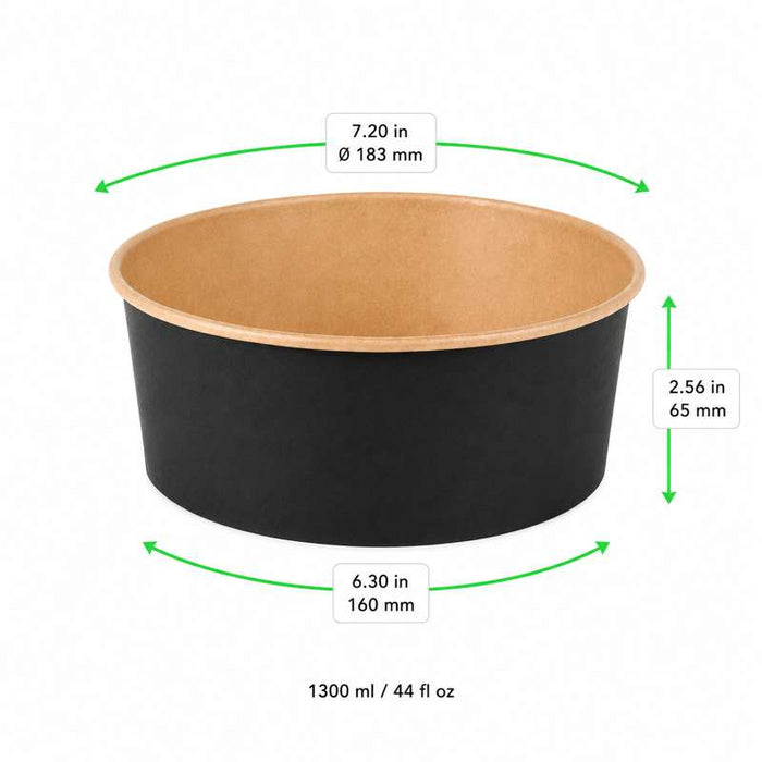 Saladier "Buckaty" rond en carton kraft noir Ø183mm H65mm 1300ml - 360Pcs