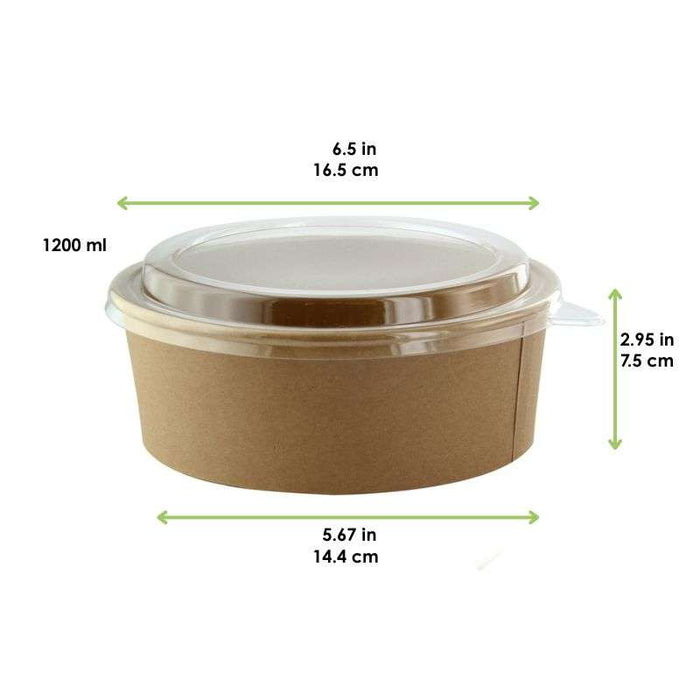 Saladier rond en carton kraft avec couvercle plastique PET Buckaty  H75mm 1200ml-200Pcs