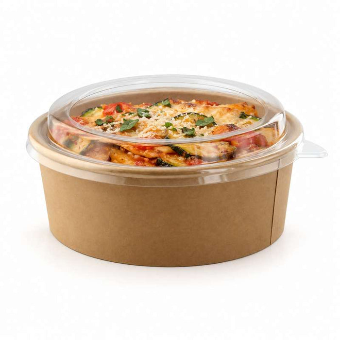 Saladier rond en carton kraft avec couvercle plastique PET Buckaty  H75mm 1200ml-200Pcs