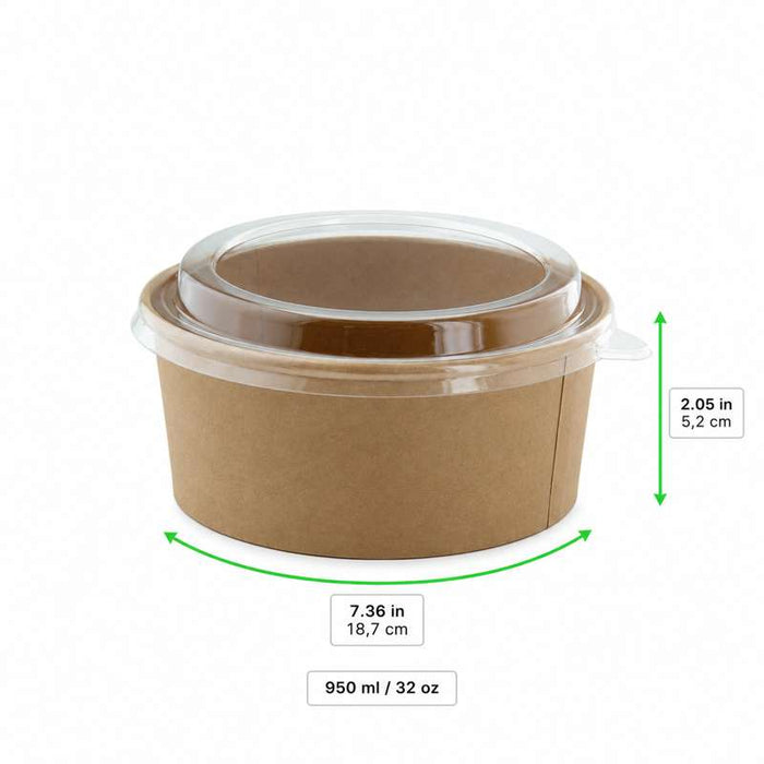 Combo Saladier rond kraft "Buckaty" et couvercle PET   H65mm 1250ml-200Pcs