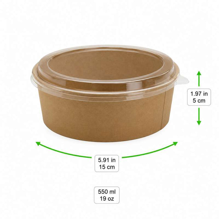 Saladier rond kraft "Buckaty" avec couvercle PP Ø150mm H45mm 500ml - 500Pcs