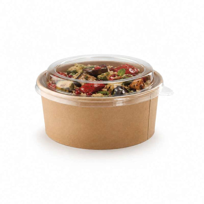 Saladier rond kraft "Buckaty" avec couvercle PP Ø150mm H45mm 500ml - 500Pcs
