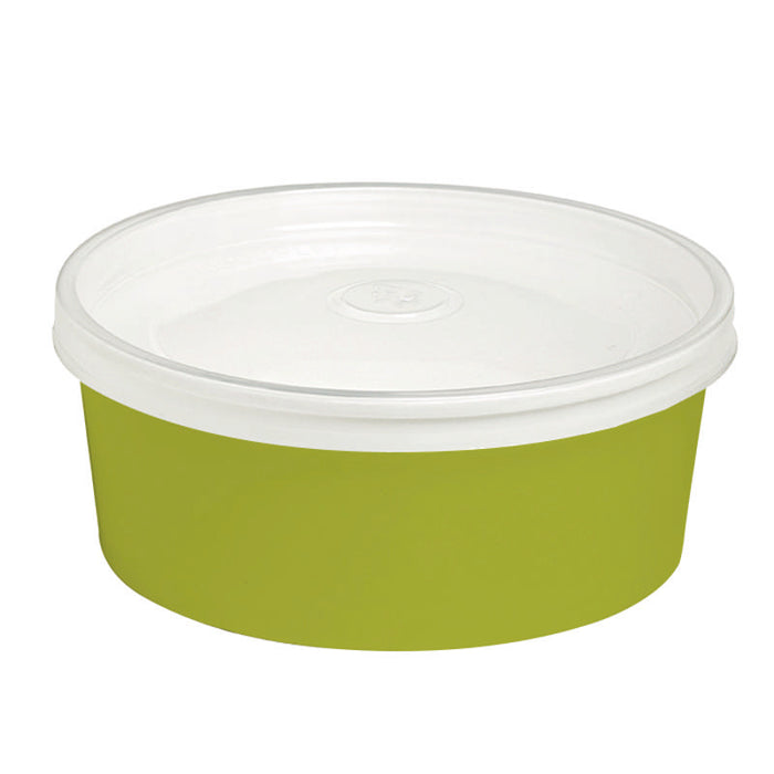 Saladier rond en carton vert avec couvercle transparent plastique PP "Buckaty"   H50mm 550ml-240Pcs