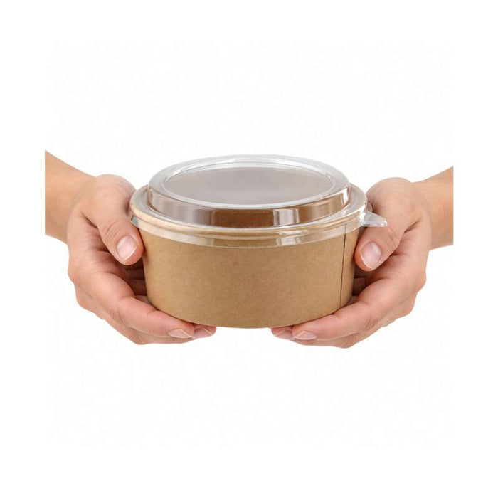 Saladier "Buckaty" rond en kraft avec couvercle PET Ø150mm H60mm 750ml - 300Pcs