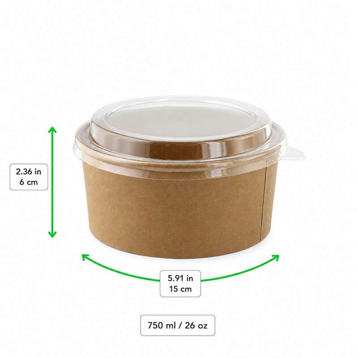 Saladier "Buckaty" rond en kraft avec couvercle PET Ø150mm H60mm 750ml - 300Pcs
