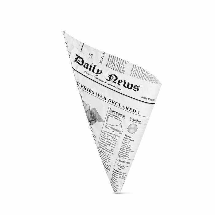 Cône papier ingraissable décor journal  250x180mm H180mm 360ml-5000Pcs