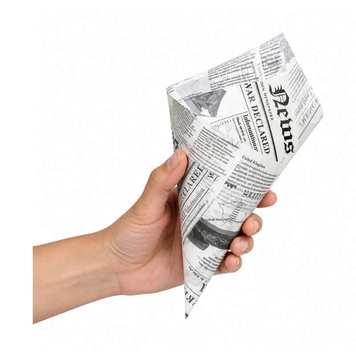 Cône papier ingraissable décor journal  310x220mm H220mm 660ml-5000Pcs