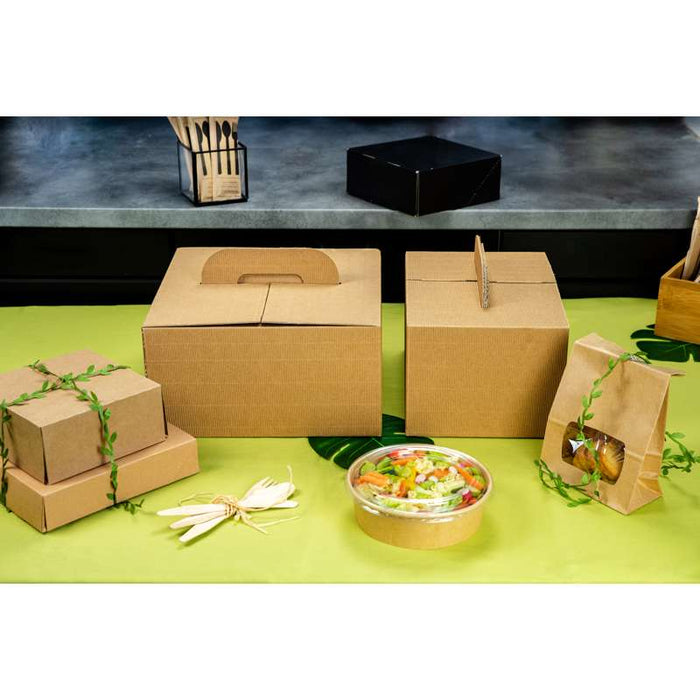 Saladier rond en carton kraft avec couvercle plastique PP "Buckaty"   H65mm 1200ml-200Pcs