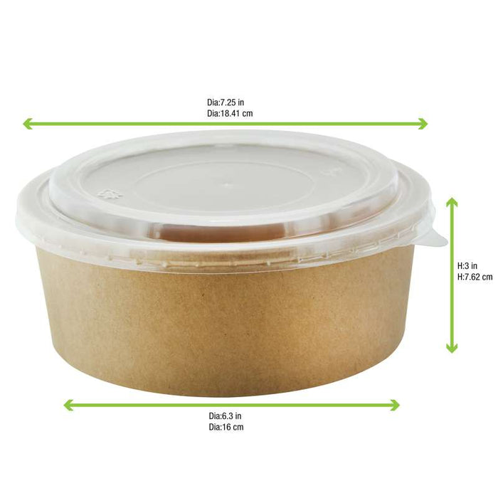 Saladier rond en carton kraft avec couvercle plastique PP "Buckaty"   H65mm 1200ml-200Pcs