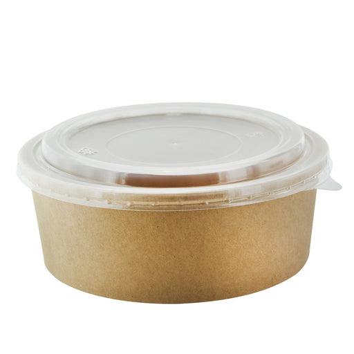 Saladier rond en carton kraft avec couvercle plastique PP "Buckaty"   H65mm 1200ml-200Pcs