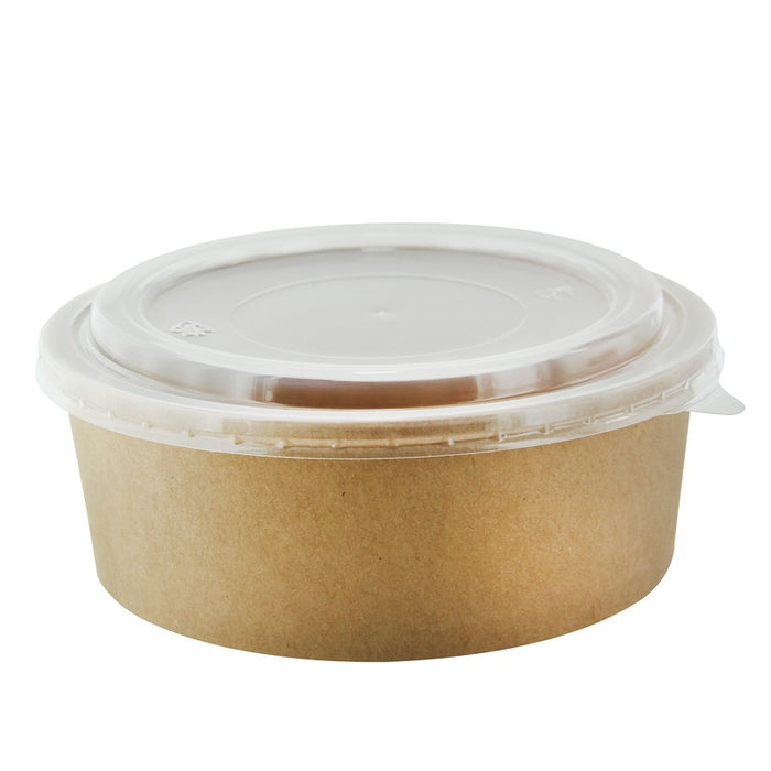 Saladier rond en carton kraft avec couvercle plastique PP "Buckaty"   H65mm 1200ml-200Pcs