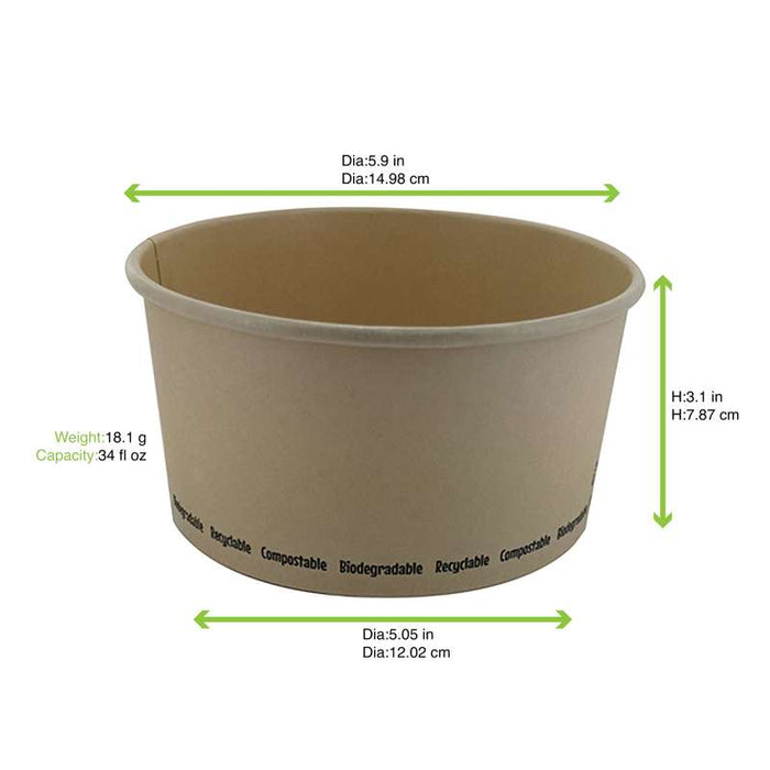 Bol à salade rond "Buckaty" en carton de fibre de bambou Ø150mm H78mm 1000ml - 360Pcs