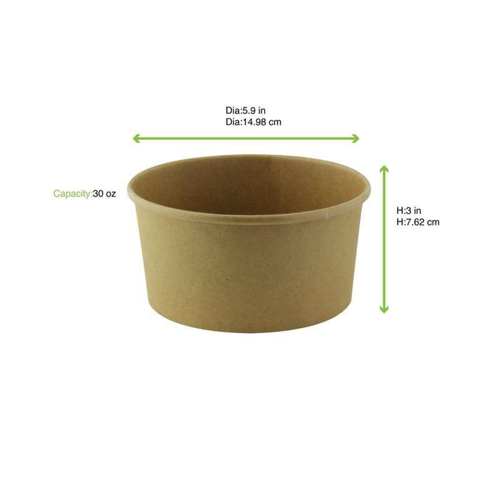 Saladier rond Buckaty en carton brun sans matière plastique, Waterbased  H75mm 900ml-360Pcs