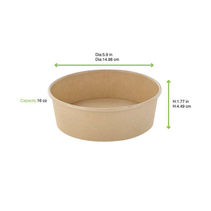 Saladier rond Buckaty en carton brun fibre de bambou  H47mm 480ml-360Pcs