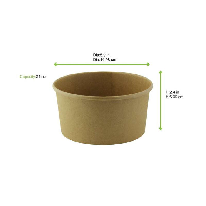Saladier rond Buckaty en carton brun sans matière plastique, Waterbased  H60mm 700ml-360Pcs