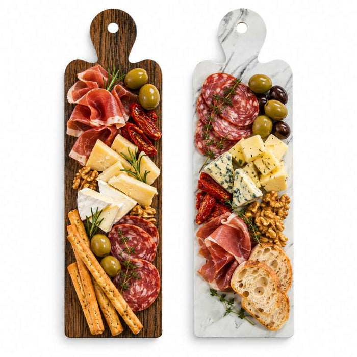 Planche apéritive en carton réversible effet marbre et bois 90x295mm - 400Pcs