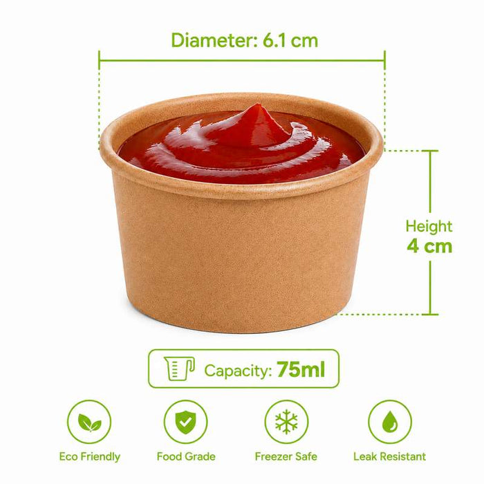 Pot à soupe et glace en carton kraft brun sans plastique, Waterbased  H40mm 75ml - 1000Pcs