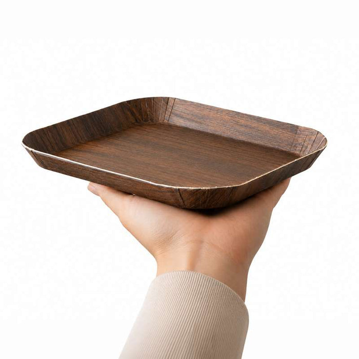 Plateau en carton laminé décor bois foncé 168x127mm H15mm - 200Pcs