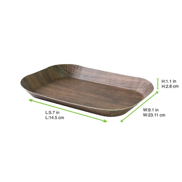Plateau en carton laminé effet bois foncé 232x145mm H29mm - 200Pcs