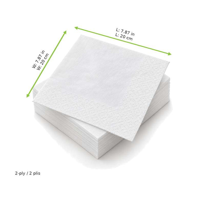 Serviette en ouate blanche 2 plis 200x200mm - 6000Pcs