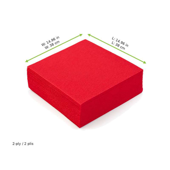 Serviette 2 plis rouge en ouate de cellulose 380x380mm - 2400Pcs