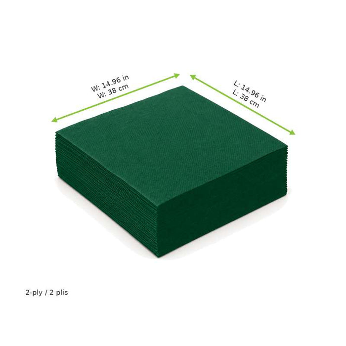 Serviette en ouate 2 plis vert sapin 380x380mm - 2400Pcs