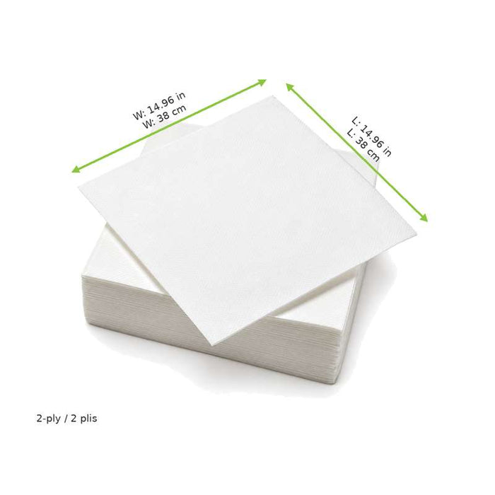 Serviette blanche en ouate 2 plis 380x380mm - 2400Pcs