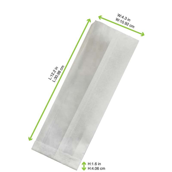 Sac sandwich blanc ingraissable en papier kraft à fenêtre cristal et 6 cm de soufflet 110x40mm H310mm-1000Pcs