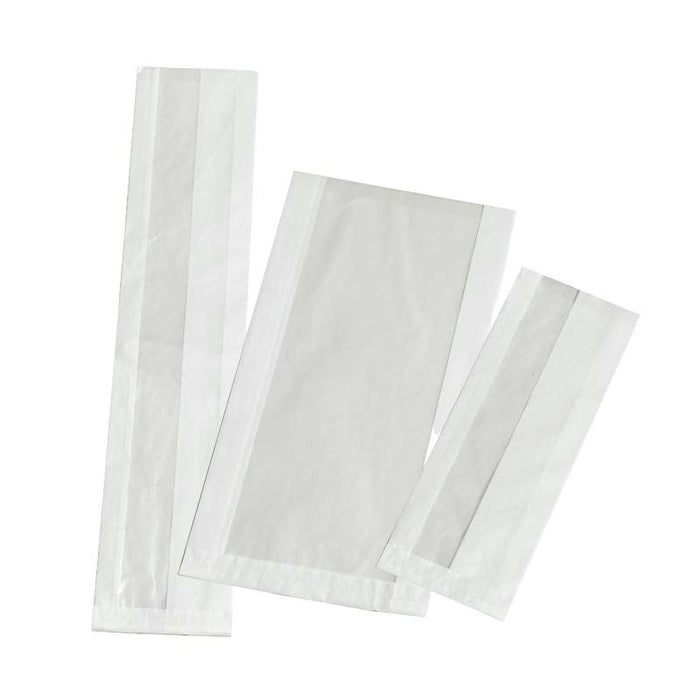 Sac sandwich blanc ingraissable en papier kraft à fenêtre cristal et 6 cm de soufflet 110x40mm H310mm-1000Pcs
